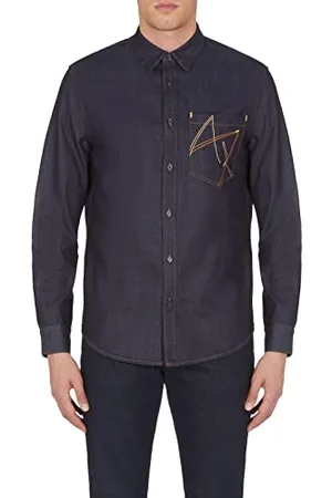 Armani Exchange Męska, przednia kieszeń, haftowane logo, koszula z długim rękawem, indygo denim, M