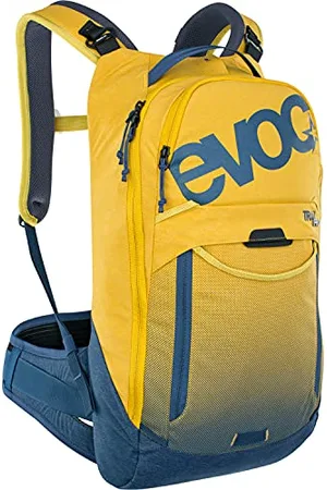 Evoc TRAIL PRO 16l plecak z ochraniaczem na jednodniowe wycieczki i jazdę po szlakach, plecak rowerowy (plecak z ochraniaczem pleców LITESHIELD PLUS, rozmiar: S/M), Curry/Denim