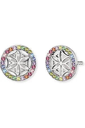 Engelsrufer Damen Ohrringe Ohrstecker Lebensblume aus Sterling Silber - Steckverschluss - besetzt mit 48 multicolor Zirkonia Steinen - nickelfrei - 10mm