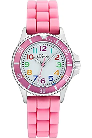 QS by s.Oliver Armbanduhr Jungen Kinder Quarzuhr Analog, mit Silikon Armband, Pink, 3 bar Wasserdicht, Kommt in Uhren Geschenk Box, 2033505