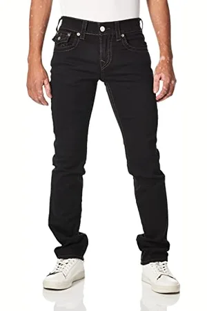 True Religion Męskie proste dżinsy z klapką, Czarne płukanie ciała, 40W / 34L