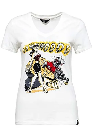 Queen Kerosin Oowwwoooo damska koszulka z nadrukiem w kształcie litery V, z krótkim rękawem, krój slim fit, , XS
