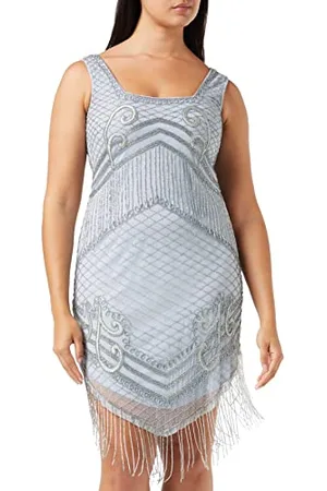 Frock and Frill Damska sukienka koktajlowa June Embellished Fringed Flapper Dress, niebieski (Skyway Blue #00080), 40