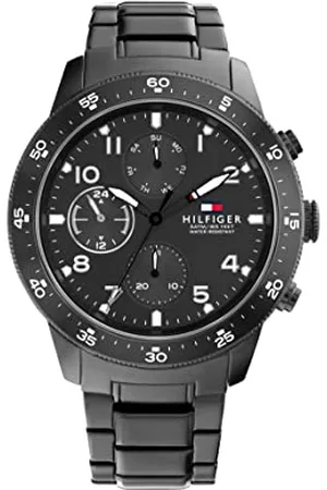 Tommy Hilfiger Analogowy wielofunkcyjny zegarek kwarcowy dla mężczyzn z czarną bransoletką ze stali nierdzewnej - 1791951, , bransoletka