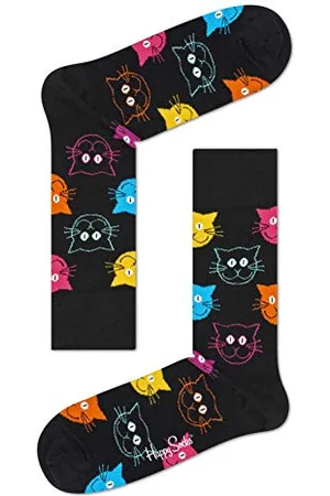 Happy Socks Cat Sock, kolorowe i zabawne, Skarpety dla kobiet i mężczyzn, Czarny-Rosa-Żółty (41-46)