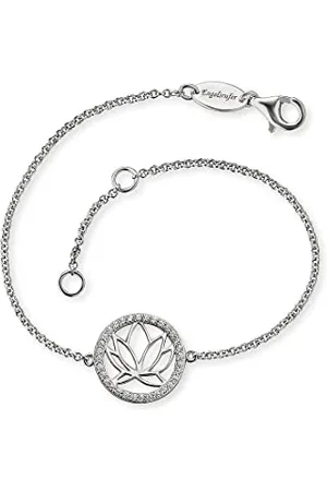Engelsrufer Damen-Armband mit Lotus Blumen Anhänger, aus 925er Sterling Silber, verziert mit Zirkonia Steinen, Karabinerverschluss, Länge: 19cm, ERB-Lotus-ZI