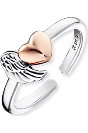 Engelsrufer Damen Ring aus Sterling Silber Bicolor mit Flügel und Rosé Herz - größenverstellbar - nickelfrei