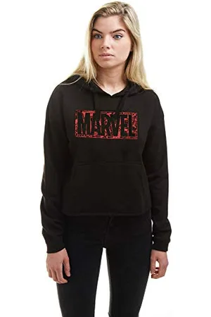 Marvel Damska bluza z kapturem z komiksowym logo, Black, 40