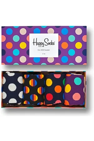 Happy Socks Dot Gift Box, kolorowe i zabawne, Skarpety dla kobiet i mężczyzn, Czarny-Różowy-Liliowy-Turkus 4 pary (36-40)
