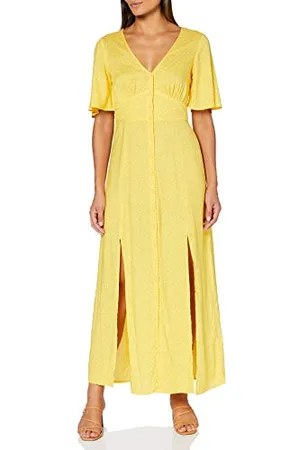 Miss Selfridge Damska żółta Sophie Spot Print guzik prześwitująca sukienka maxi na co dzień, , 36 PL