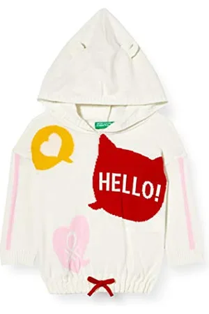 Benetton Bluza z kapturem dla dziewczynek - biała - 0, biały (Creamy White 600), 74