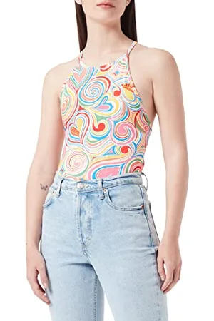 Moschino Damska koszulka Deep Round Neckline z rozciągliwej bawełny, dżersej z nadrukiem, wielokolorowa, , 40 PL