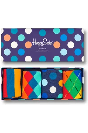 Happy Socks 4-Pack Big Dot Box, kolorowe i zabawne, skarpetki dla kobiet i mężczyzn, -Zielony-Pomarańczowy-Czerwony-Biały-Żółty (41-46)