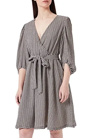 SELECTED Bestseller a/s Sukienka damska SLFIANA 3/4 Short Dress B NOOS, czarna/Checks: Sandshell, XS