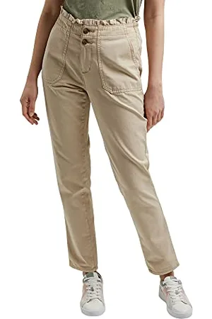 ESPRIT Kobieta Szerokie Nogawki - Spodnie Paperbag z kobiecymi falbankami, 270/beżowy, 42 PL