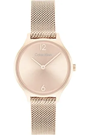 Calvin Klein Zegarek damski z goździkiem ze złotej siatki, średnica 28 mm, kwarcowy, , bransoletka