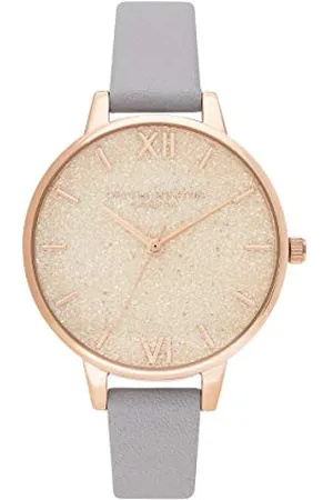 Olivia Burton Analogowy zegarek kwarcowy dla kobiet z szarą skórzaną bransoletką - OB16GD45, , Pasek