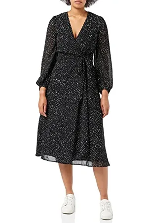Tommy Hilfiger Damska sukienka Georgette Wrap Midi Dress Ls, Th Polka Dot/Black White, 34