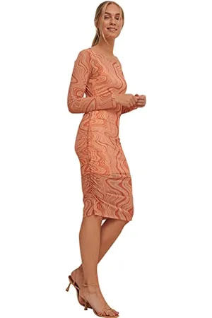 NA-KD Rouched Mesh Dress, Peachy Swirl, XXL