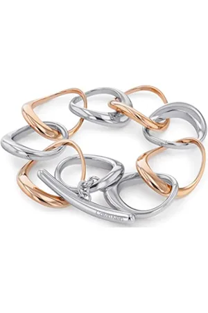 Calvin Klein Damen-Armband aus silbernem Edelstahl, Farbe: bicolor, teilweise roségold-ionenplattiert, aus der Warped Rings Kollektion, Knebelverschluss, Länge: 16 cm, 35000007