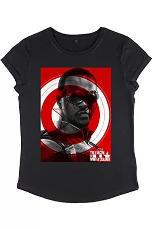 Marvel Kobieta T-shirty Zimowe - Women's and the Winter Soldier-Falcon Shield Rolled Sleeve T-Shirt, czarny, L, czarny, L