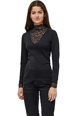 Minus Damska bluzka Vanessa w serek, 100 czarny, M