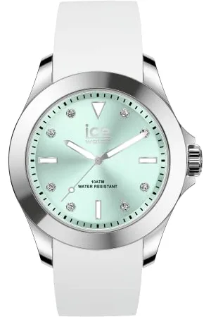 Ice-Watch ICE steel White pastel green - Damski biały zegarek z silikonowym paskiem - 020381 (Medium)