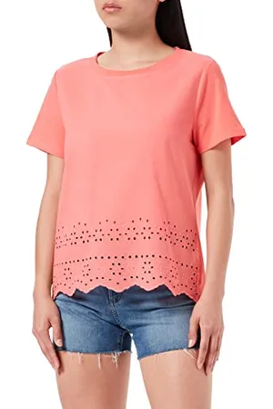 TOM TAILOR Damski T-shirt z haftem z dziurkami 1019225, , S