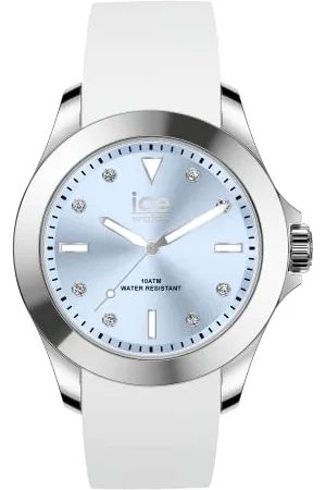 Ice-Watch ICE steel White pastel blue - Damski biały zegarek z silikonowym paskiem - 020380 (Medium)