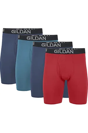Gildan Męskie bawełniane bokserki ze stretchem i długimi nogawkami (4 sztuki), Blue Cove/Hawaiian Blue/Heather Red Mark (4-pak), XXL