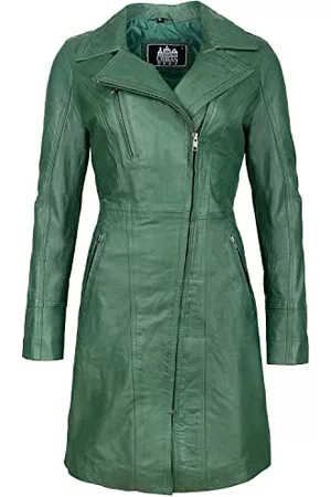 URBAN 5884 Kobieta Długie - Janice Skórzana dla kobiet | Elegancka kurtka z miękkiej skóry jagnięcej, model długi, zielony, XL