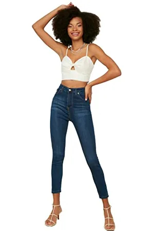 Trendyol Damskie granatowe jeansy z wysokim stanem Lacivert, , 66