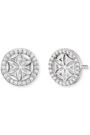Engelsrufer Damen Ohrringe Ohrstecker Lebensblume aus Sterling Silber - Steckverschluss - besetzt mit 48 weißen Zirkonia Steinen - nickelfrei - 10mm