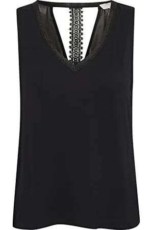 Cream Damska bluza Evening Top Jersey Sleeveless Koronkowa Trim V-Neck Bluza, Pitch Czarna, XS