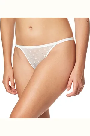 DKNY Damskie majtki stringi z siatki z monogramem, , XL
