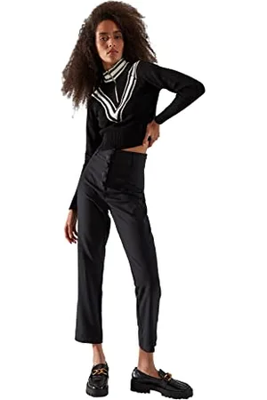 Trendyol Damskie spodnie papierosowe Black Button szczegółowe, , 38