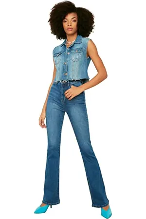 Trendyol Blue High Stan Flare Jeansy damskie, , 42