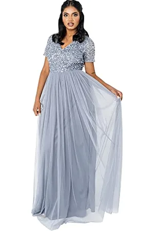 Maya Deluxe Damska sukienka dla gości weselnych plus size imperium wysoka talia cekiny krótki rękaw wieczór druhna, , 36