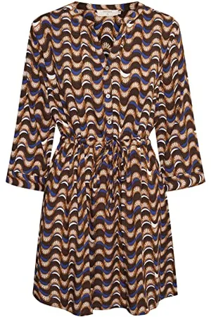 Cream Kremowe spodenki damskie Tunic 3/4 Rękawy Tie Waist V-Neck Printed Casual, Sodalit Blue Geometryc, 36