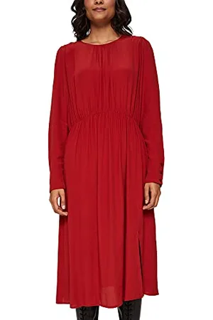 ESPRIT Sukienka midi z crêpe z LENZING™ ECOVERO™, ciemnoczerwony, 34