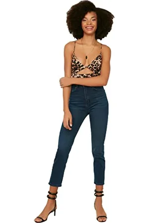 Trendyol Lacivert High Waist Mom Jeans Kobiety, , 34