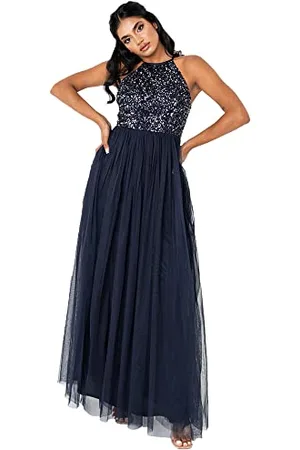 Maya Deluxe Kobiety 6134-Maxi Sukienka, Navy, 38