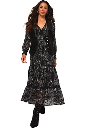 Joe Browns Damska abstrakcyjna zimowa sukienka z dekoltem w serek na co dzień, czarna, 10, , 36