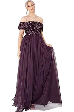Maya Deluxe Damska Mglisty Zielony Bardot Zdobiona Sukienka Maxi Druhna, , 40