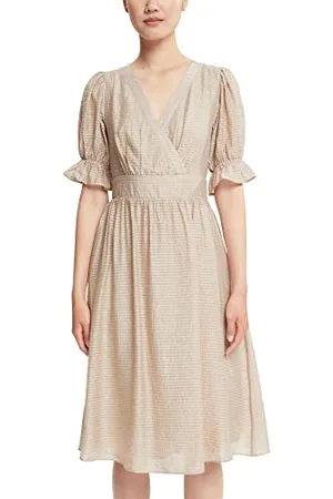 ESPRIT Sukienka midi w stylu kopertowym, LENZING™ ECOVERO™, Light Taupe, 36