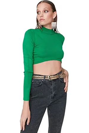 Trendyol Damski dopasowany dopasowany bodycone okrągły dekolt tkany sweter, , L