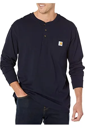 Carhartt Męska, luźna, ciężka koszulka Henley z długim rękawem i kieszenią, , M