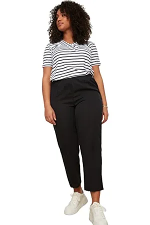 Trendyol Damskie spodnie plus size normalna talia proste nogawki plus size czarne, , 68