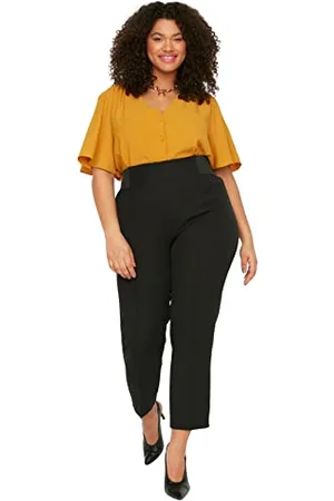 Trendyol Damskie spodnie marchewkowe o normalnej talii z prostymi nogawkami plus size, , 70-Du?e Rozmiary