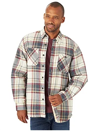 Wrangler Męska kurtka flanelowa z długim rękawem z podszewką sherpa koszula, Jasnobeżowy nakrapiany, L